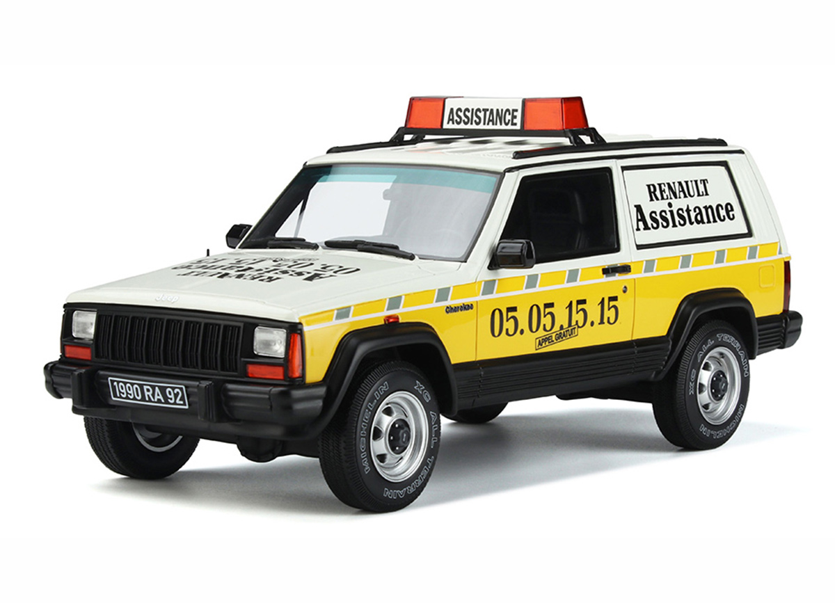 Jeep Cherokee Renault Assistance OttOmobile 1:18 Resinemodell (Türen, Motorhaube... nicht zu öffnen!)