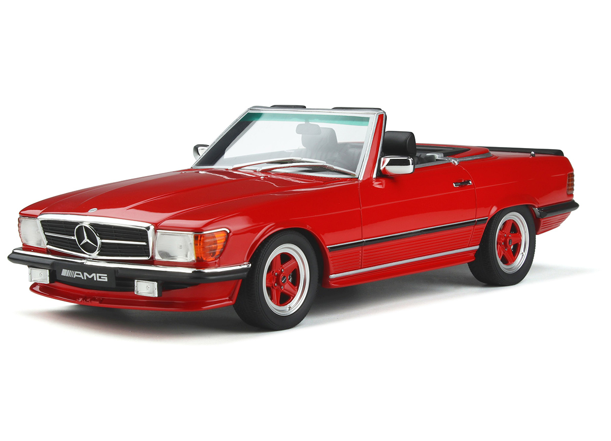 Mercedes-Benz R107 500 SL AMG Signal Red 568 OttO mobile 1:18 Resinemodell (Türen, Motorhaube... nicht zu öffnen!)