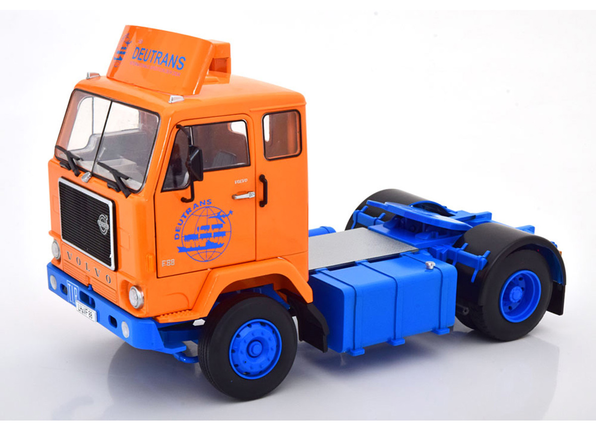 Volvo F88`65 orange/blue Deutrans Ltd. Ed. 600 St.WW Road Kings 1:18 funktionstüchtige Lenkung + zu öffenden Türen