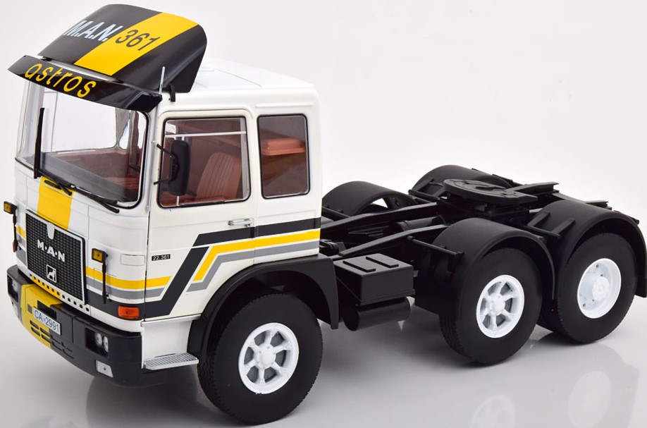 M.A.N. 22.361 F8 weiß/gelb/grau/schwarz 1978  Road Kings 1:18 funktionstüchtige Lenkung + zu öffenden Türen