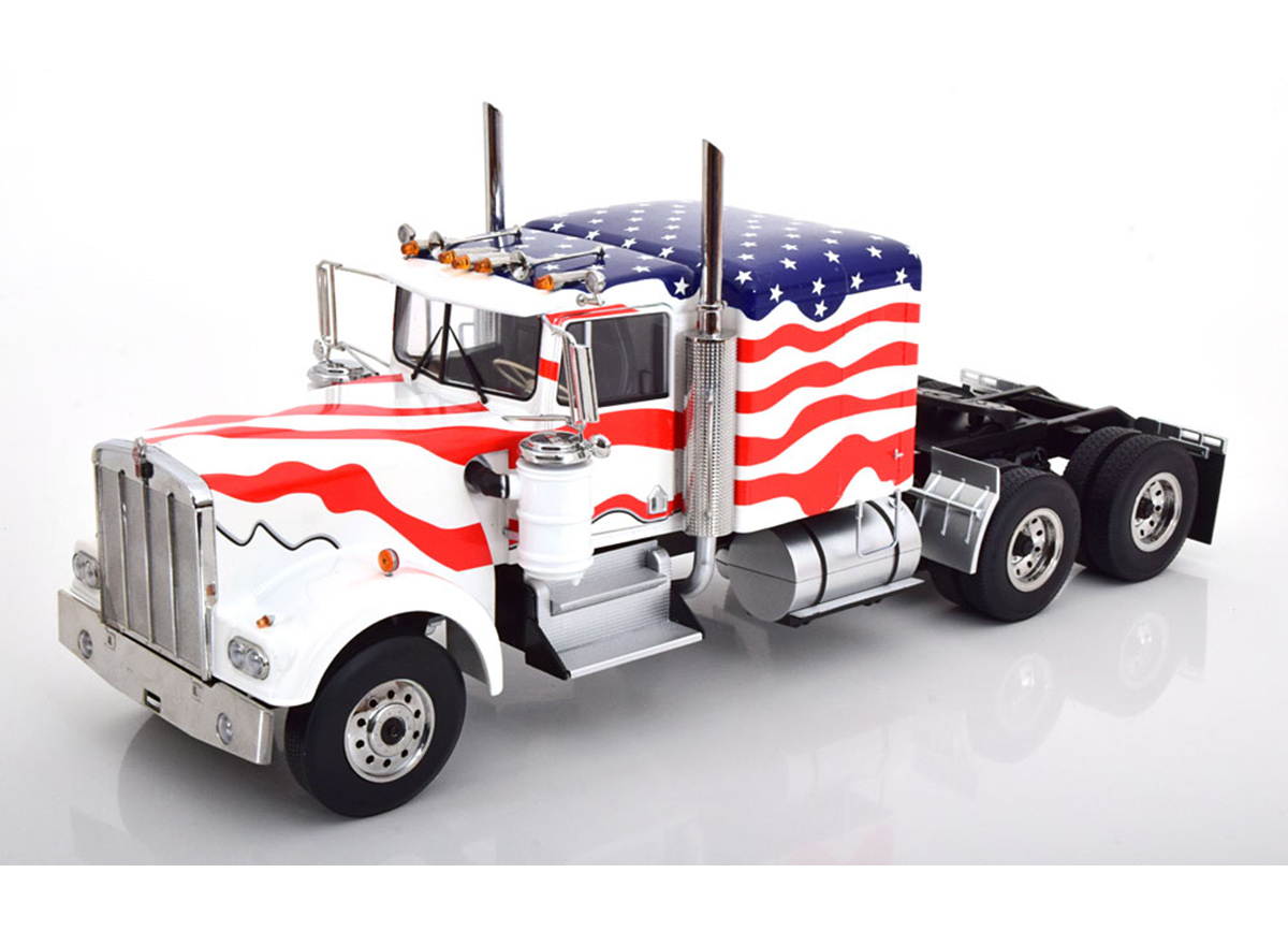 Kenworth W900 Stars & Stripes weiß/rot/blau Road Kings 1:18 funktionstüchtige Lenkung + zu öffenden Türen