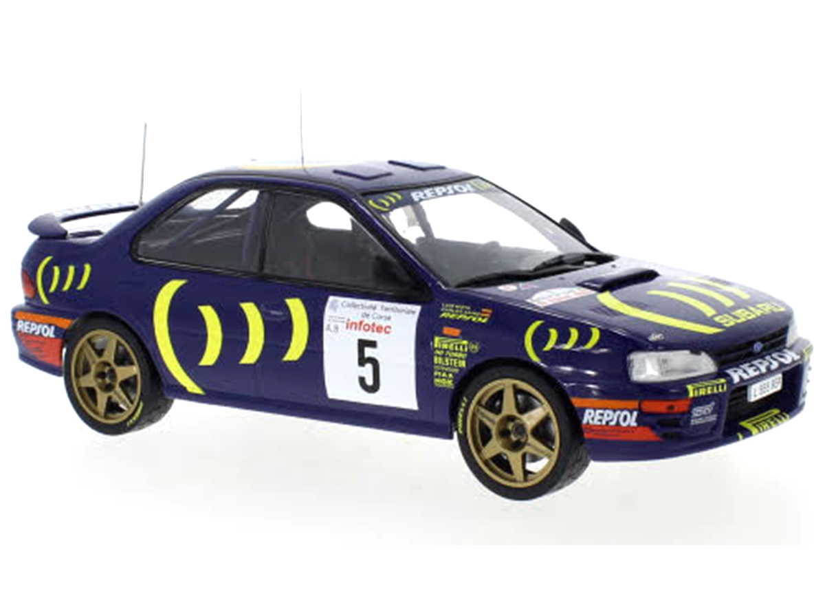 Subaru Impreza 555, No.5, Tour de Corse C.Sainz/L.Moya IXO 1:18 Metallmodell (Türen/Hauben nicht zu öffnen!)