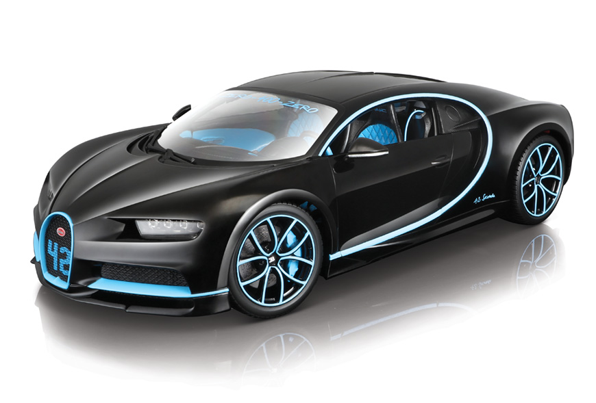 in 1:18 42 Modelcar Burago schwarz/blau Bugatti at (0-400-0 Chiron Sekunden) \