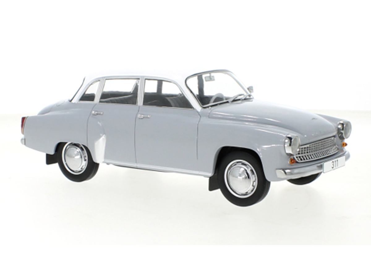 Wartburg 311, grau/weiss, 1959 MCG 1:18 Metallmodell, Türen und Hauben nicht zu öffnen