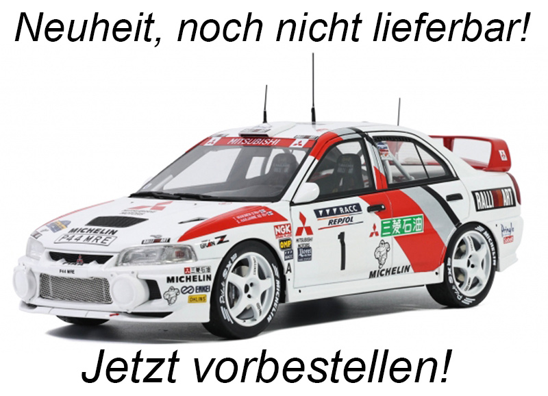 MITSUBISHI LANCER EVO IV WHITE TOMMI MAKINEN RALLY CATALUNYA 1997  OttO mobile 1:18 Resinemodell (Türen, Motorhaube... nicht zu öffnen!)