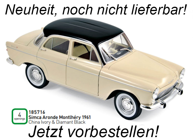 Simca Aronde Montlhéry 1961 - China Ivory & Diamant Black Norev 1:18  Liefertermin nicht bekannt