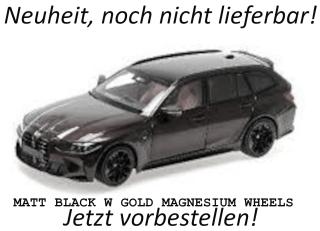 BMW M3 TOURING - 2024 - MATT BLACK W GOLD MAGNESIUM WHEELS AND BLACK INTERIOR BUCKET SEATS Minichamps 1:18 Metallmodell Türen, Motorhaube und Kofferraum zu öffnen! <br> Liefertermin nicht bekannt