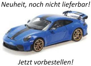 PORSCHE 911 (992.2) GT3 - 2025 - BLUE W/WEISSACH AND GOLD WHEELS Minichamps 1:18 Metallmodell Türen, Motorhaube und Kofferraum zu öffnen!  Date de parution inconnue