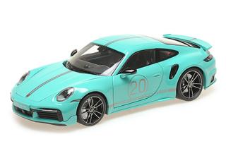 PORSCHE 911 (992) TURBO S COUPE SPORT DESIGN - 2021 - GREEN  Minichamps 1:18 Metallmodell mit zu öffnenden Türen und Haube(n)