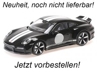 PORSCHE 911 (992) SPORT CLASSIC - 2022 - BLACK W/STRIPE Minichamps 1:18 Metallmodell, Türen, Motorhaube... nicht zu öffnen <br> Availability unknown (not before June 2024)