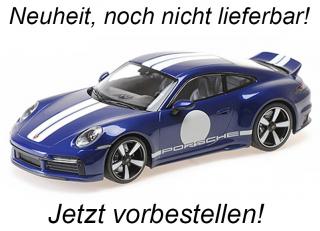 PORSCHE 911 (992) SPORT CLASSIC – 2022 – BLUE METALLIC W/STRIPE Minichamps 1:18 Metallmodell, Türen, Motorhaube... nicht zu öffnen <br> Availability unknown (not before June 2024)