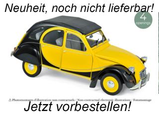 Citroën 2CV Charleston 1982 Helios Yellow & Black (Reprod 2025) Norev 1:18 Metallmodell 2 Türen, Motorhaube und Kofferraum zu öffnen! <br> Liefertermin nicht bekannt (nicht vor 3. Quartal 2025)