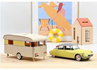 Citroën DS 19 1960 Jonquille Yellow & Caravan Digue Panoramic   Norev 1:18 Metallmodell