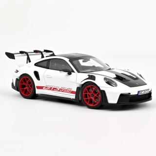 Porsche 911 GT3 RS w/Weissach Pack 2022 White/Pyro Red Norev 1:18 Metallmodell 2 Türen und vordere Haube zu öffnen!  Lieferbar ab August 2026