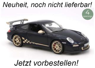 Porsche 911 GT3 RS 2009 Black & white gold metallic  Norev 1:18 Metallmodell 2 Türen, Motorhaube und Kofferraum zu öffnen! <br> Availability unknown (not before Q4 2024)