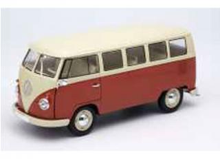 Volkswagen VW T1 Bus Window Van, red/cream 1963 Welly 1:18