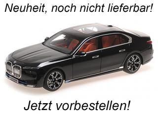 BMW i7 - 2022 - BLACK METALLIC/RED METALLIC Minichamps 1:18 Metallmodell mit zu öffnenden Türen und Haube(n) <br> Date de parution inconnue