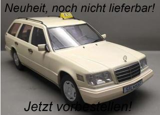 Mercedes E-Class T Model 1995  W124 Taxi, ivory Triple 9 1:18 (Türen, Motorhaube... nicht zu öffnen!) <br> Date de parution inconnue (pas avant mai 2024)