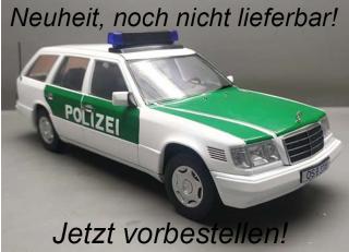 Mercedes E-Class T Model 1995  W124 Polizei white/green Triple 9 1:18 (Türen, Motorhaube... nicht zu öffnen!) <br> Liefertermin nicht bekannt (nicht vor Mai 2024)