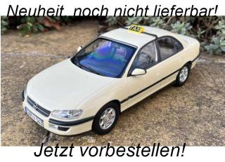 Opel Omega B 1996  *German Taxi*, ivory Triple 9 1:18 (Türen, Motorhaube... nicht zu öffnen!) <br> Date de parution inconnue (pas avant mars 2024)