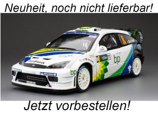Ford Focus RS WRC 2004 #8 F.Duval/S.Prevot 2nd Rally Deutschland, white/blue/green SunStar Metallmodell 1:18 <br> Liefertermin nicht bekannt (nicht vor 2. Quartal 2025)