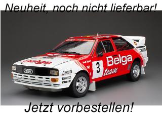 Audi Quattro A1 1983  #3 M.Duez/W.Lux Winner Lotto Haspengouw Rally, red/white SunStar Metallmodell 1:18 <br> Liefertermin nicht bekannt (nicht vor 2. Quartal 2025)