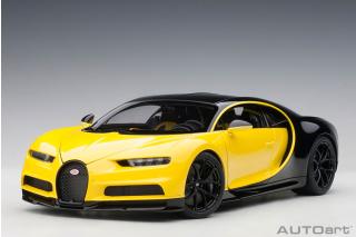 BUGATTI CHIRON 2017 (JAUNE MOLSHEIM YELLOW/NOCTURNE BLACK) (COMPOSITE MODEL/FULL OPENINGS + WORKABLE REAR SPOILER) AUTOart 1:18
