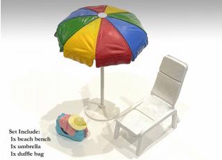 Beach Girls Accessories - Beach Chair & Umbrella American Diorama 1:18 (Auto nicht enthalten!)