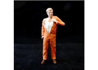 Mechaniker zieht sich an, orangener Overall Figurenmanufaktur 1:18
