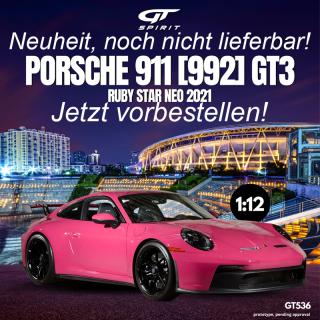 PORSCHE 911 [992] GT3 RUBY STAR NEO 2021 GT Spirit 1:12 Resinemodell (Türen, Motorhaube... nicht zu öffnen!) <br> Disponible à partir de fin juillet 2025