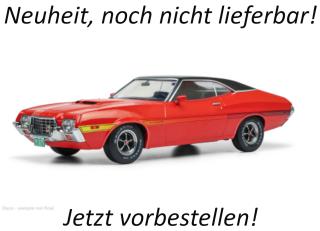 Ford Gran Torino Sport, rot/schwarz, 1972 IXO 1:18 Metallmodell (Türen/Hauben nicht zu öffnen!) <br> Liefertermin nicht bekannt