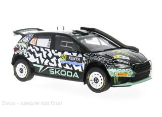 Skoda Fabia Rally2, Rally WM, Safari Rallye Kenia, 2024, #22 O.Solberg / E.Edmondson IXO 1:18 Metallmodell (Türen/Hauben nicht zu öffnen!)