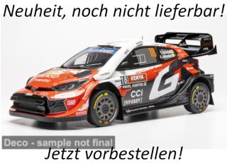 Toyota GR Yaris Rally1, WRC, Safari Rallye Kenia, 2026, Toyota Gazoo Racing, #18, T.Katsuta/A.Johnston IXO 1:18 Metallmodell (Türen/Hauben nicht zu öffnen!)<br> Date de parution inconnue