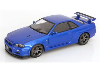 Nissan Skyline GT-R R34 V-Spec II 2001 mit OEM-Felgen  blaumetallic KK-Scale 1:12 Metallmodell