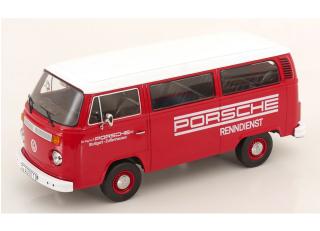 VW T2b Bus 1972 rot/weiß Porsche Renndienst KK-Scale 1:18 Metallmodell (Türen, Motorhaube... nicht zu öffnen!)