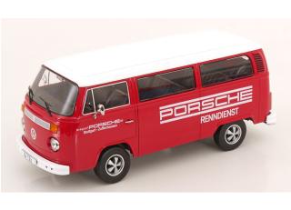 VW T2b Bus 1972 rot/weiß Porsche Renndienst mit Fuchsfelgen KK-Scale 1:18 Metallmodell (Türen, Motorhaube... nicht zu öffnen!)
