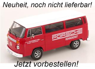VW T2b Bus 1972 rot/weiß Porsche Renndienst mit Fuchsfelgen KK-Scale 1:18 Metallmodell (Türen, Motorhaube... nicht zu öffnen!) Lieferbar ab Dezember 2025
