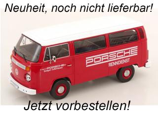 VW T2b Bus 1972 rot/weiß Porsche Renndienst KK-Scale 1:18 Metallmodell (Türen, Motorhaube... nicht zu öffnen!) Lieferbar ab Dezember 2025
