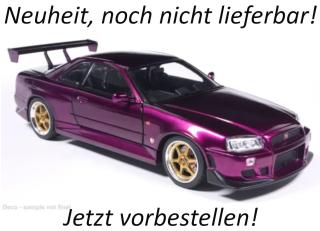 Nissan Skyline GT-R (R34), lila, 2002,  MCG 1:18 Metallmodell, Türen und Hauben nicht zu öffnen Date de parution inconnue