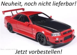 Nissan Skyline GT-R (R34), rot, 2002,  MCG 1:18 Metallmodell, Türen und Hauben nicht zu öffnen Liefertermin nicht bekannt