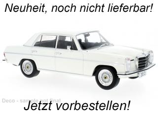 Mercedes 200 D (W115), weiss, 1968 MCG 1:18 Metallmodell, Türen und Hauben nicht zu öffnen <br> Disponible à partir de fin avril 2024