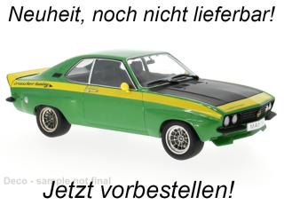 Opel Manta A Irmscher, grün/gelb, 1974 MCG 1:18 Metallmodell, Türen und Hauben nicht zu öffnen  Liefertermin nicht bekannt