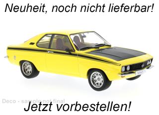 Opel Manta A Irmscher, gelb/schwarz, 1974 MCG 1:18 Metallmodell, Türen und Hauben nicht zu öffnen  Liefertermin nicht bekannt
