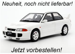 MITSUBISHI LANCER EVO III WHITE 1995 OttO mobile 1:18 Resinemodell (Türen, Motorhaube... nicht zu öffnen!)<br> Lieferbar ab Ende Juni 2024