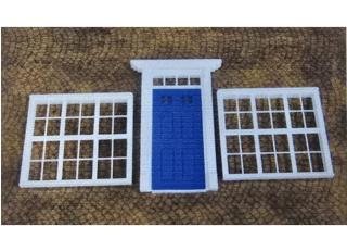 1 Eingangstür mit 2 Fenstern blau Dioramatoys 1:18