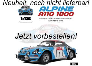 ALPINE A110 1800 BLUE JEAN-LUC THÉRIER SAN REMO 1973 OttO mobile 1:12 Resinemodell (Türen, Motorhaube... nicht zu öffnen!) Lieferbar ab September 2025