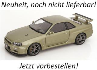 Nissan Skyline GT-R R34 V-Spec Nür 2001 mit OEM-Felgen  hellgrün-metallic KK-Scale 1:12 Metallmodell Available from August 2026