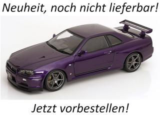 Nissan Skyline GT-R R34 V-Spec II 2001 mit OEM-Felgen violett-metallic KK-Scale 1:12 Metallmodell Disponible à partir de fin octobre 2026