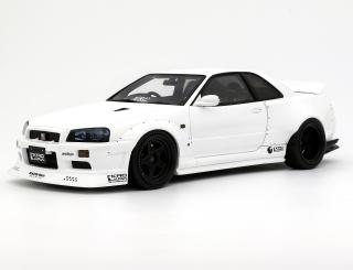 NISSAN SKYLINE GT-R (BNR34) BY KRC PEARL WHITE QX1 2019 OttO mobile 1:18 Resinemodell (Türen, Motorhaube... nicht zu öffnen!)