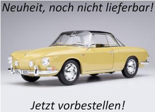 Volkswagen Karmann Ghia Typ 34 Manila yellow / black top "Limited 1000 pieces" - Sticker on the box Norev 1:18 Metallmodell 2 Türen, Kofferraum und Motorhaube  zu öffnen!  Lieferbar ab Dezember 2025